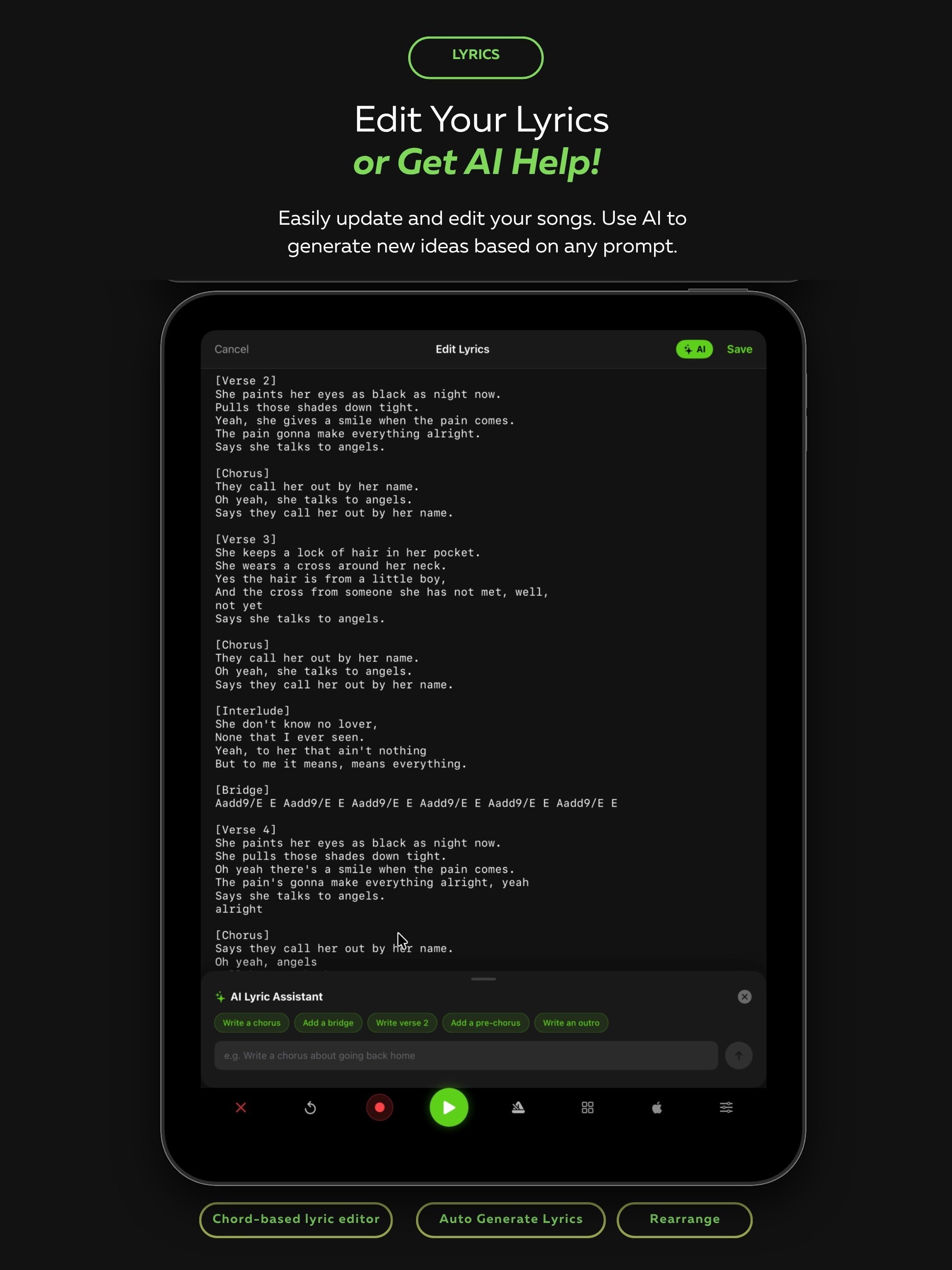 AI lyric editor